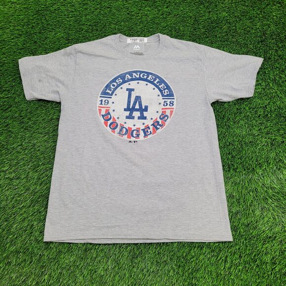 LA Dodgers Shirt Large 21x28 Gray Majestic - Picture 1 of 13